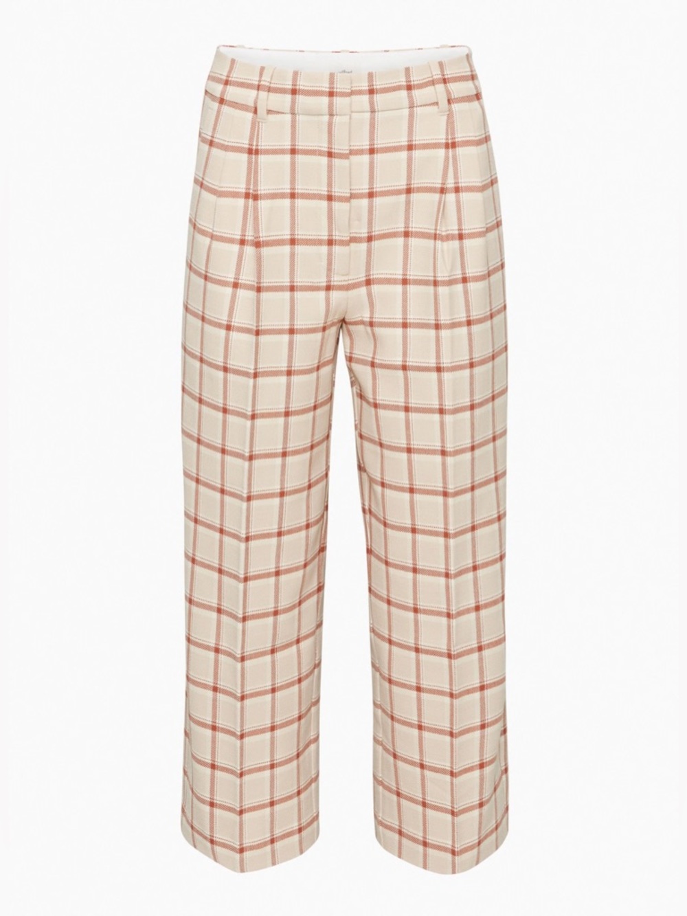 Wilfred Effortless Cropped Pant Cream Plaid High Rise Wide Leg Trousers 10 EUC